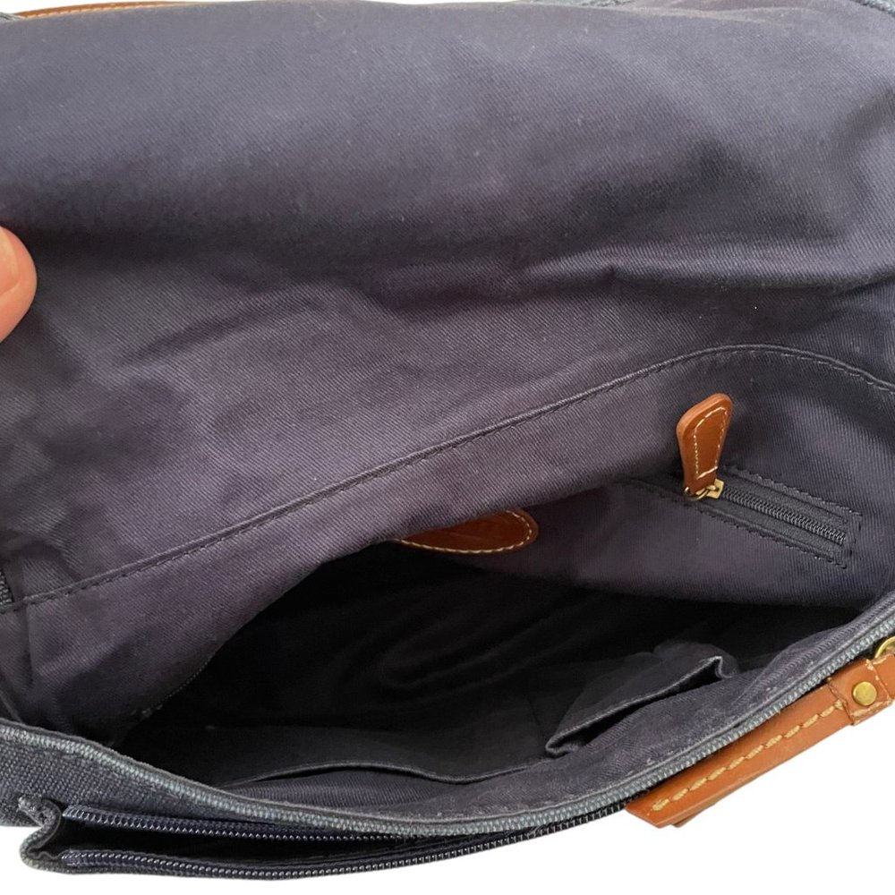 Fossil Taylor Crossbody Purse Bag Fab Navy Magenta Purple Canvas & Suede Leather - Picture 8 of 8